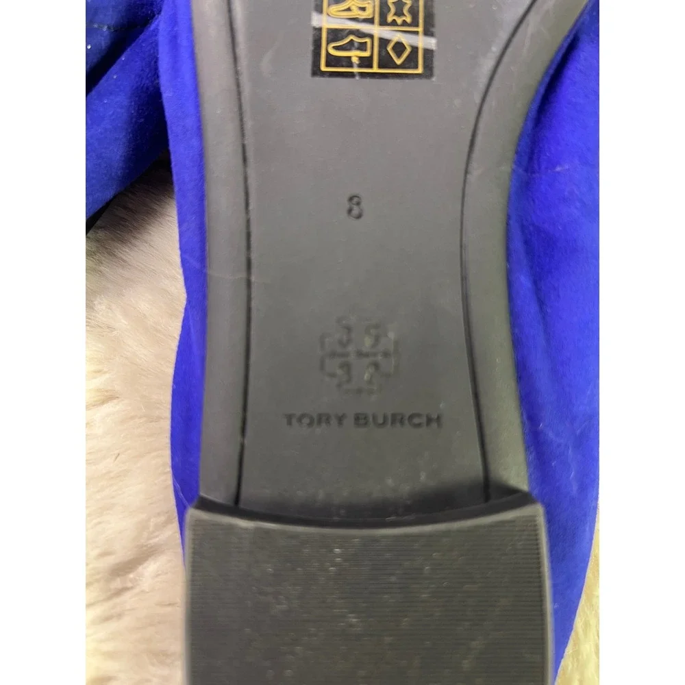 Tory Burch‎ Minnie Travel Ballet Flats Royal Blue Suede Ruched Foldable Womens 8